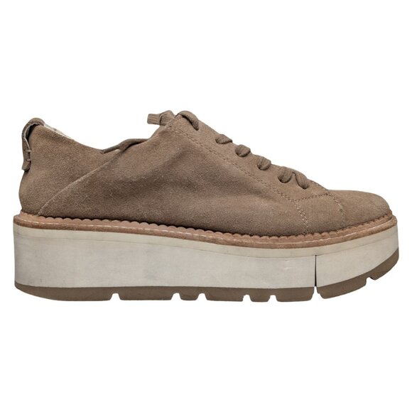 Dolce Vita Suede Toyah Platform Sneakers Womens Tan Brown Lace Up Shoes Size 8 - Picture 1 of 14